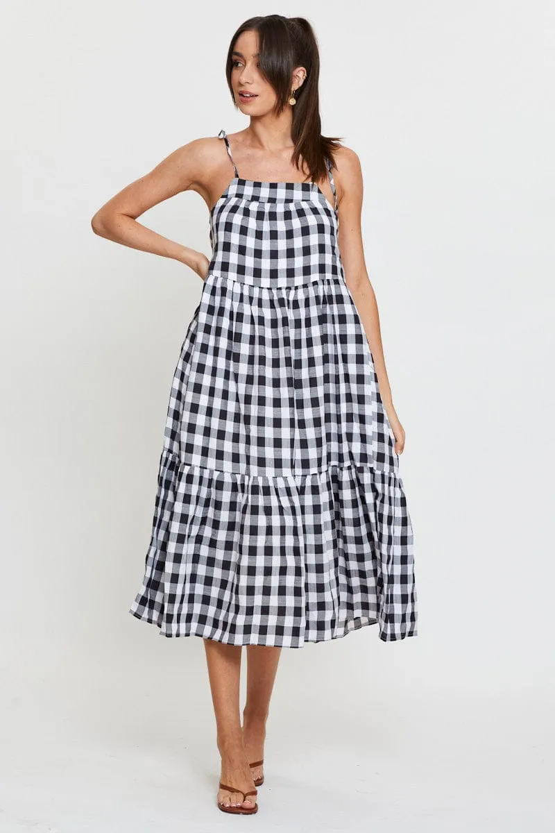 City Walk Check Midi Dress Sleeveless Tie Shoulder