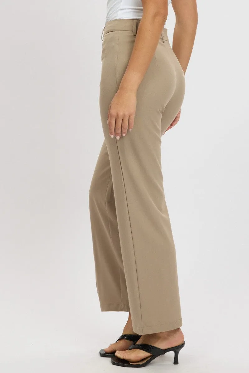Brown Straight Fit Pants High Rise Layered Wear