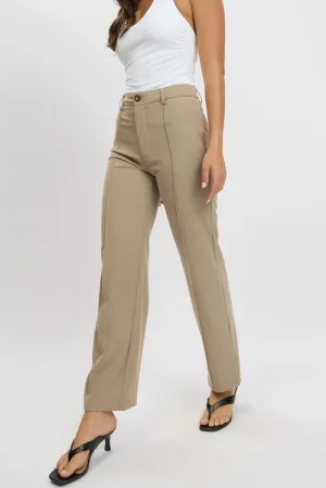 UVProtectionCoating Brown Straight Fit Pants High Rise