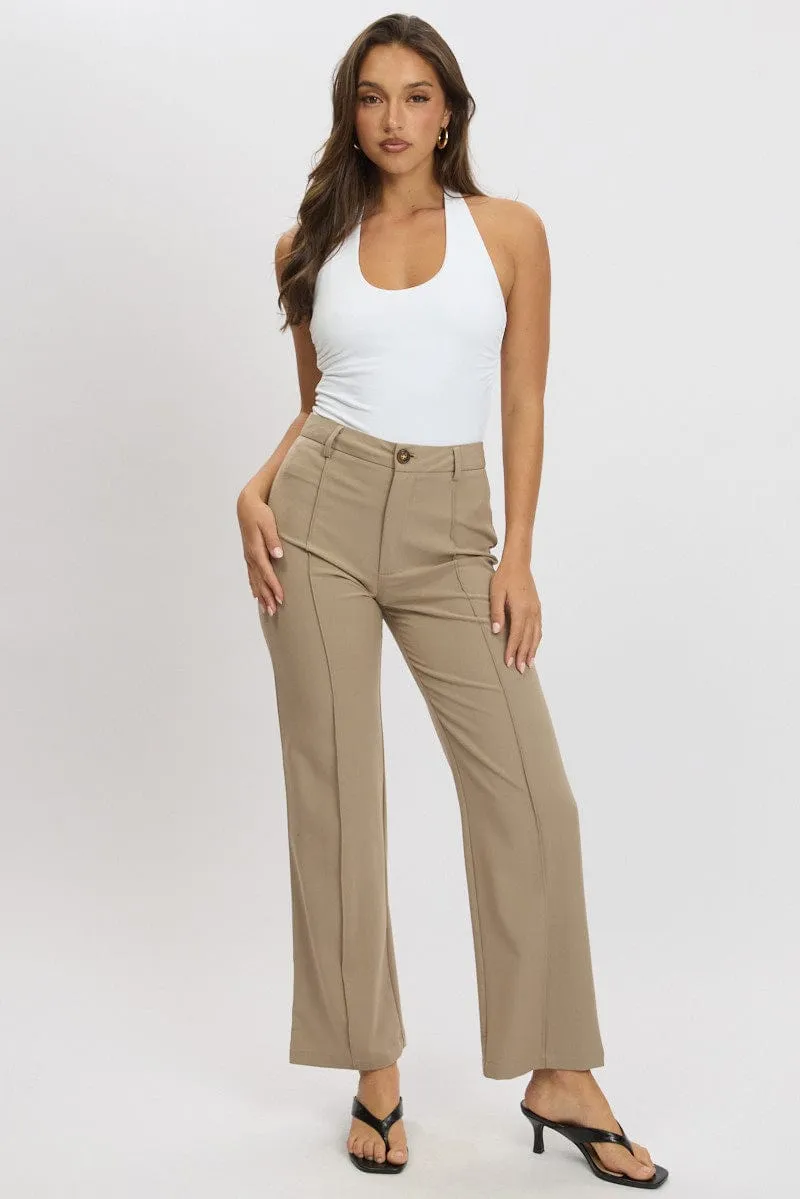 Cozy And Stylish Relax Fit Brown Straight Fit Pants High Rise