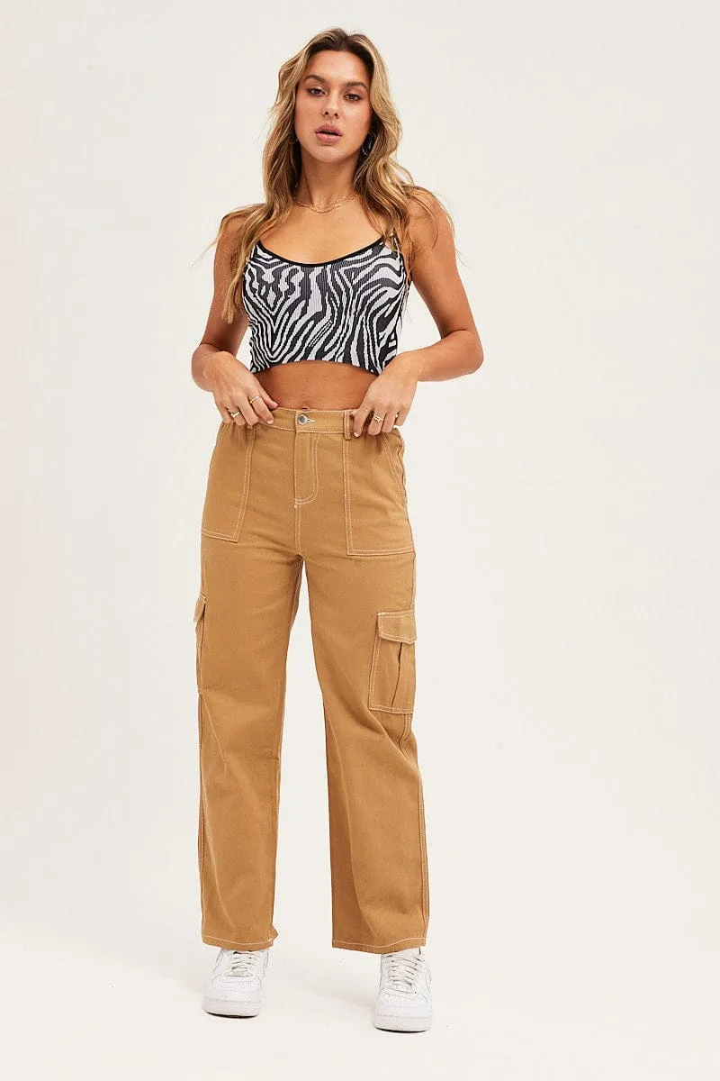 SeamlessPocketDesign Beige Cargo Pants Out Pocket