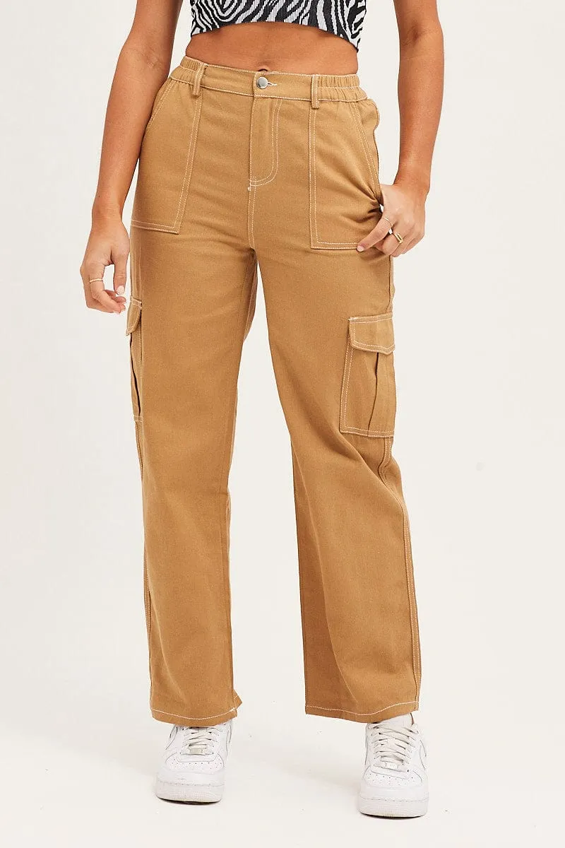 Sophisticated Look Beige Cargo Pants Out Pocket