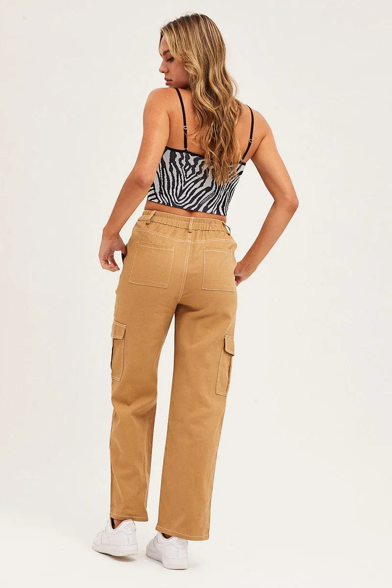 BreathableMaterial Outdoor Comfort Fit Beige Cargo Pants Out Pocket