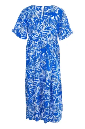 Dress with short sleeve & hem frill | Marine White Jungle | 7338A1 Winter Style Chic Skirt