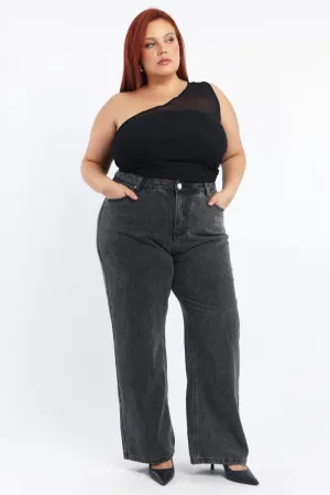 Professional Wear Premium Winter Warmth Grey Wide Leg Jeans Mid rise