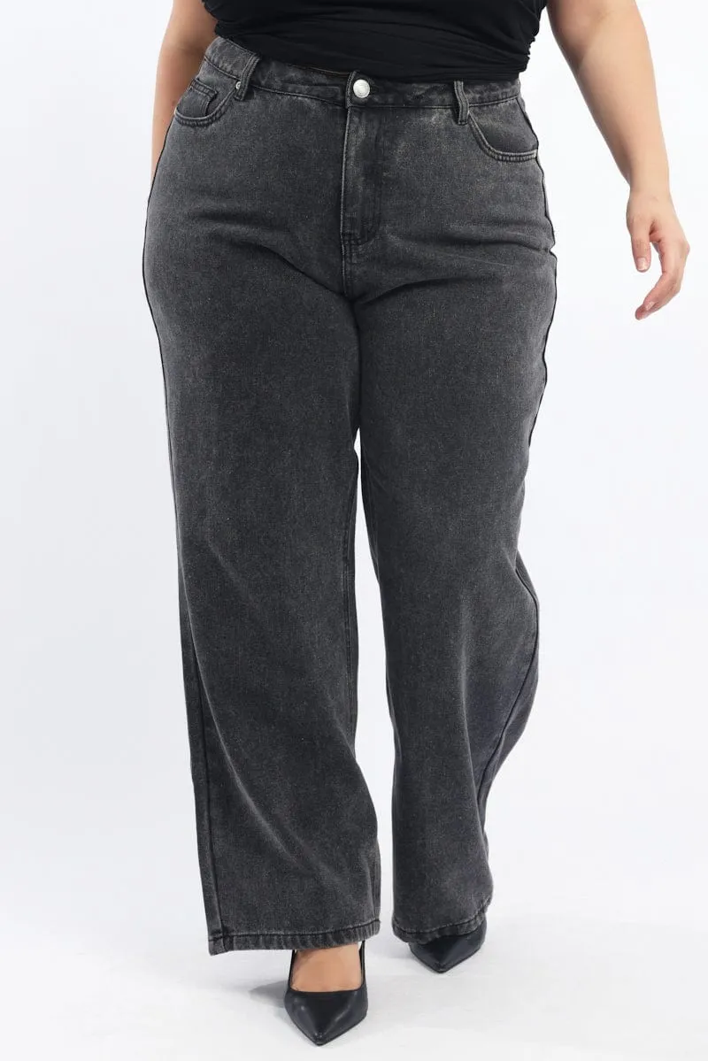 Grey Wide Leg Jeans Mid rise Streetwear Mood