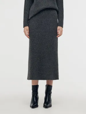 Mohair Wool Blend Sequins Women Midi Skirt All Day Look Shopping Trip