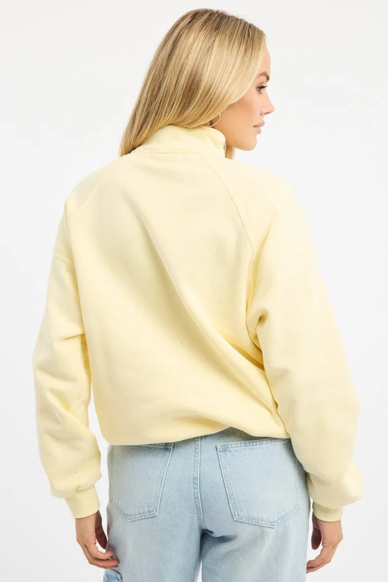 Yellow Zip Sweater Funnel Neck Oversized rainy day wear color fast