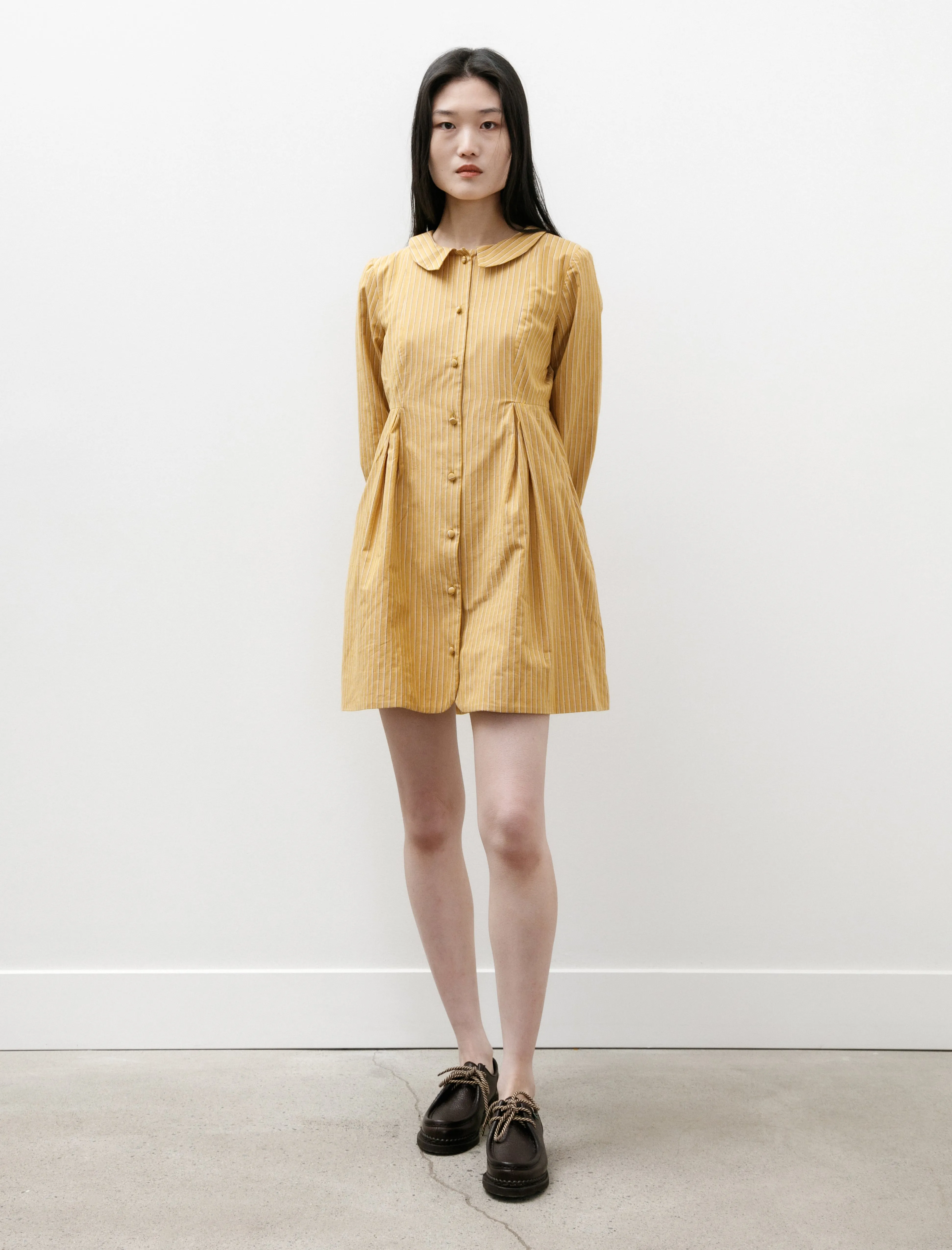 Bella Dress Japanese Striped Cotton Mustard Stripe Movement Friendly