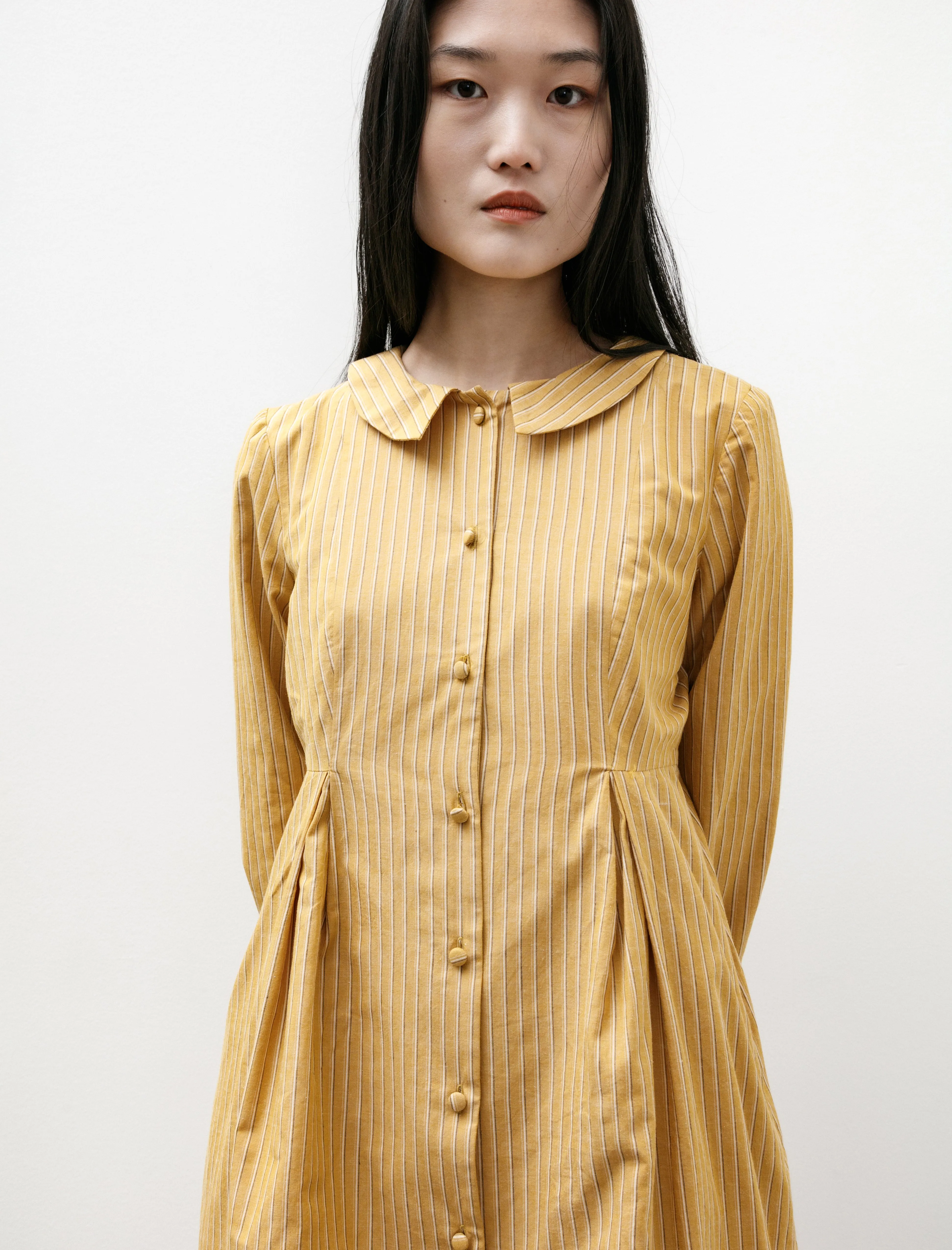 MoistureControlClothing Bella Dress Japanese Striped Cotton Mustard Stripe