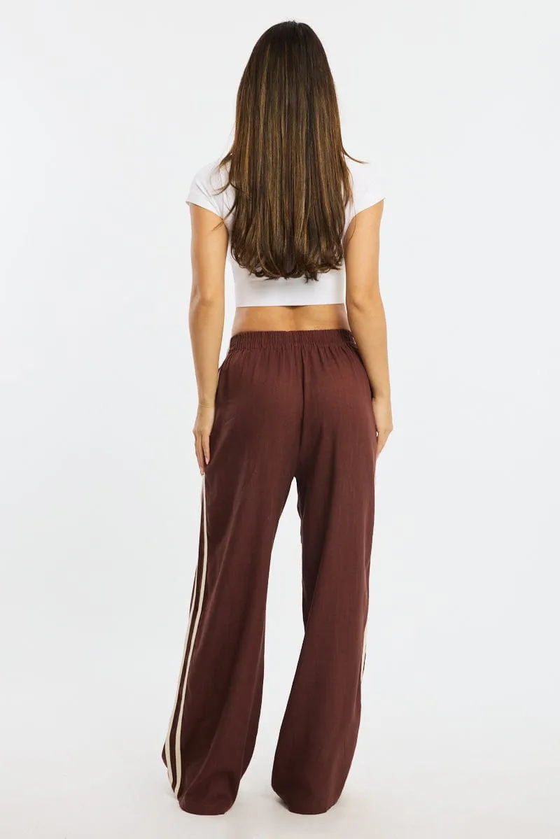 Brown Wide Leg Pants Side Stripe Padded hips