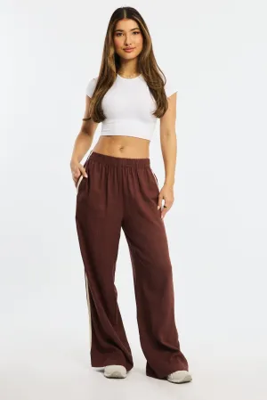 Brown Wide Leg Pants Side Stripe All-day Comfort Tapered Leg Design