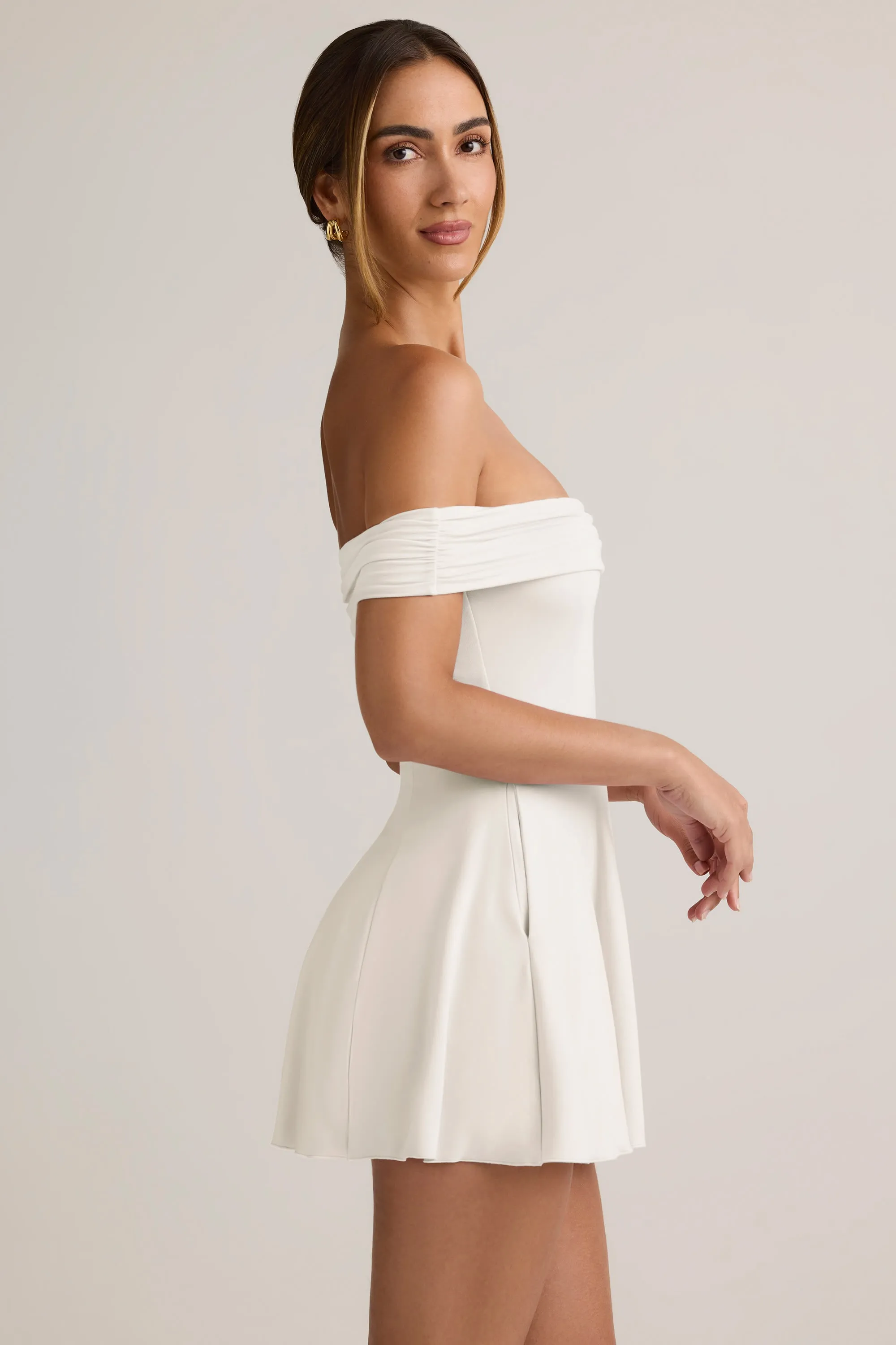 Loud Edge Flattering wear Modal Off-Shoulder A-Line Mini Dress in White