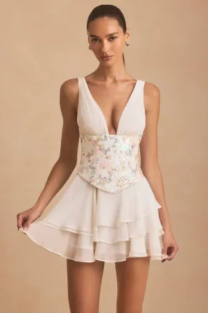 Hot Rush Embellished Ruffled Corset Mini Dress in Ivory