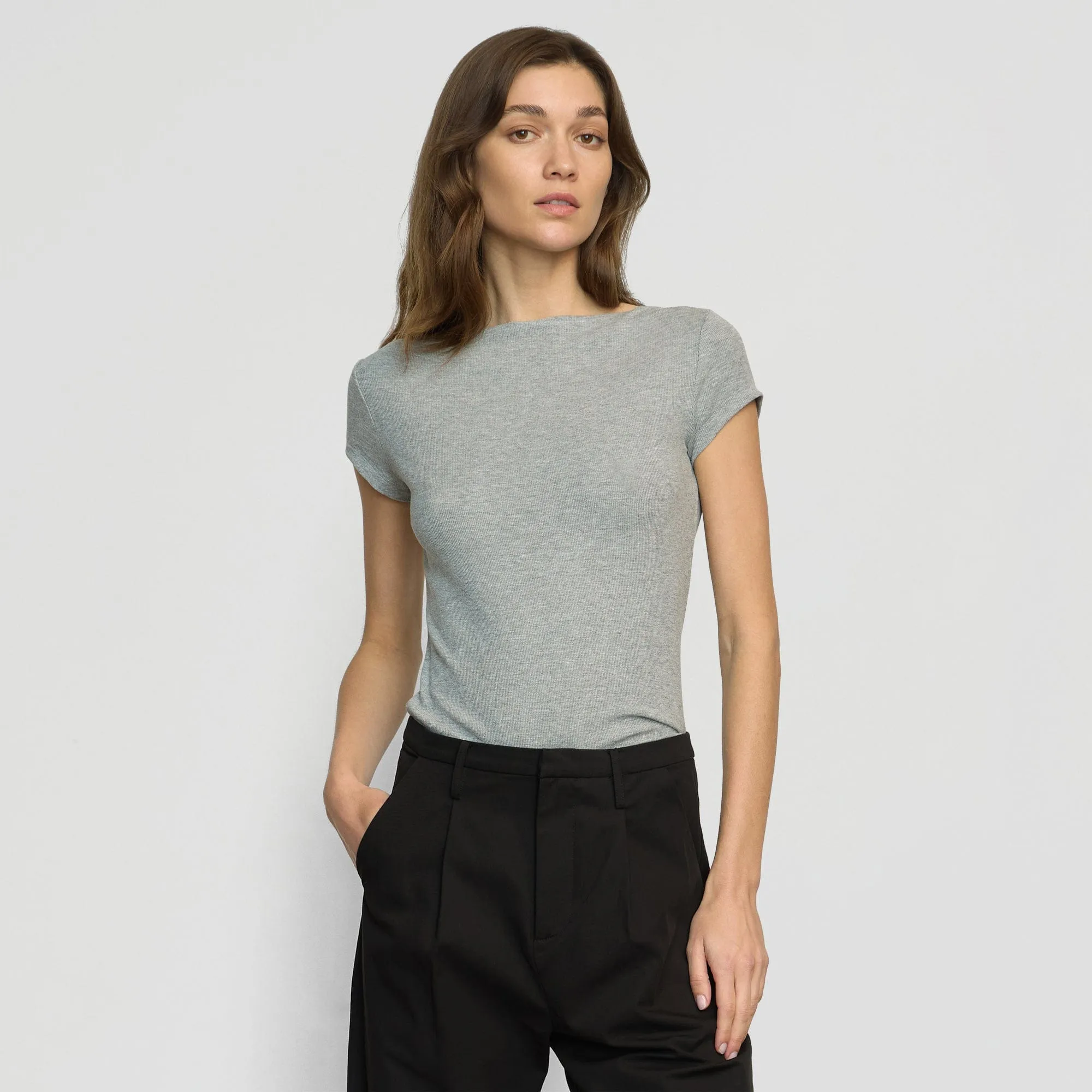 All-Season Wear Comfy Design Zayna Ribbed Cap-Sleeve Tee