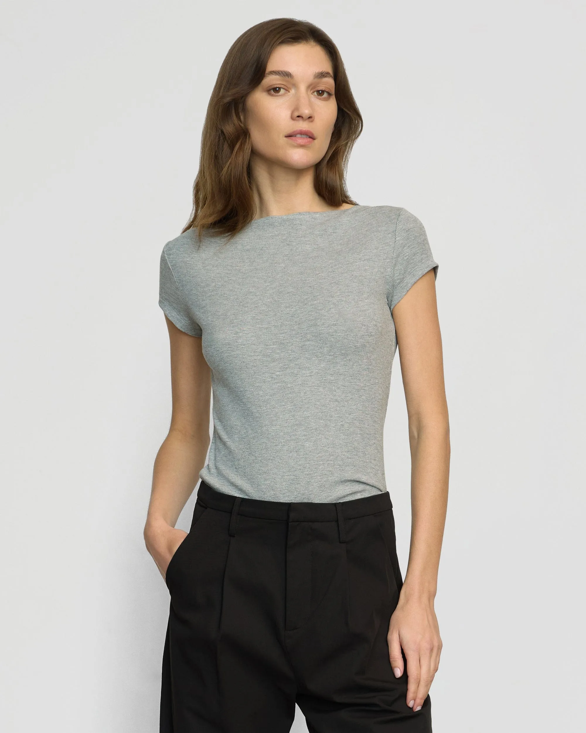 Zayna Ribbed Cap-Sleeve Tee Functional Wearable Drip Dry Fabric