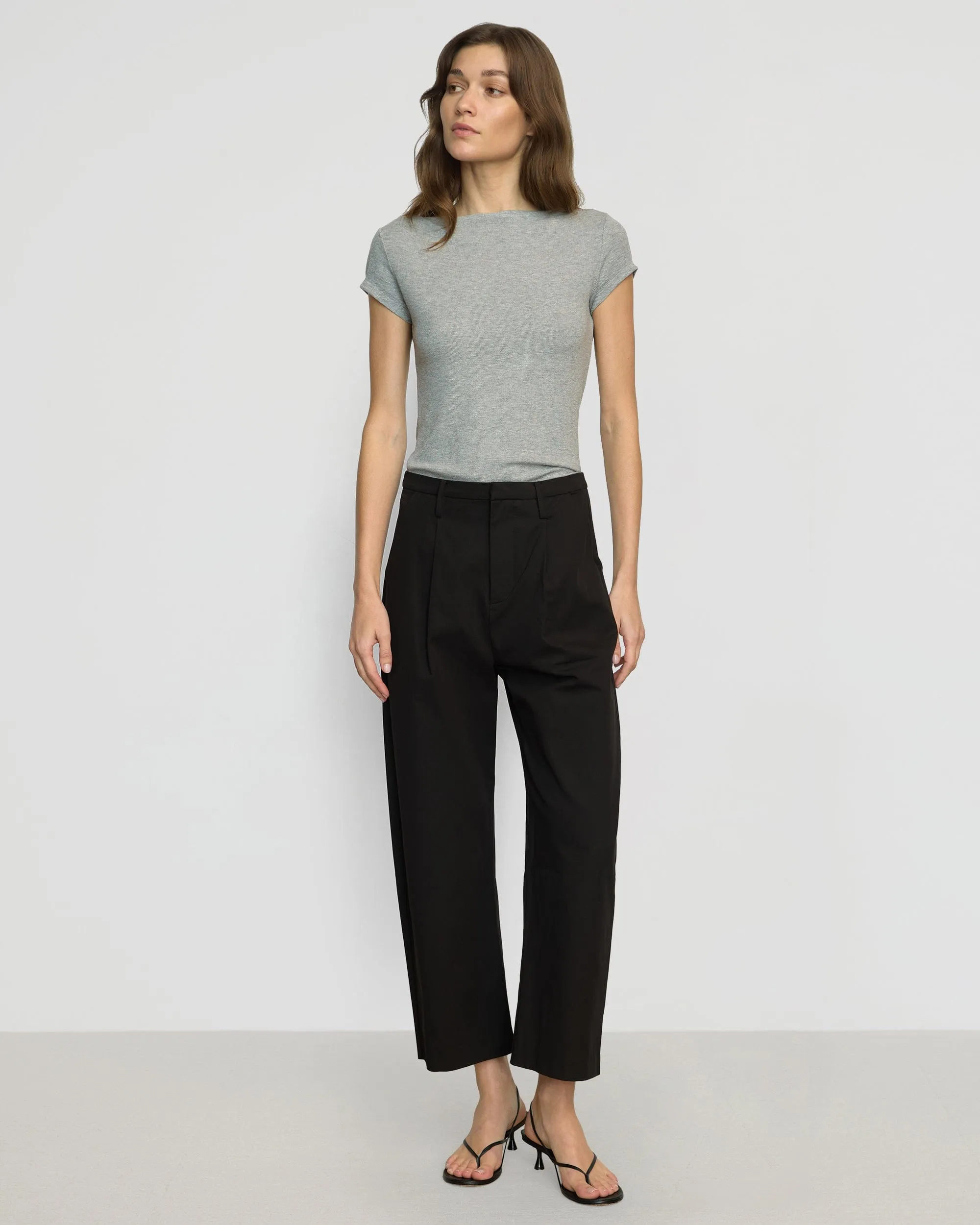 Comfy Layer cotton material Zayna Ribbed Cap-Sleeve Tee