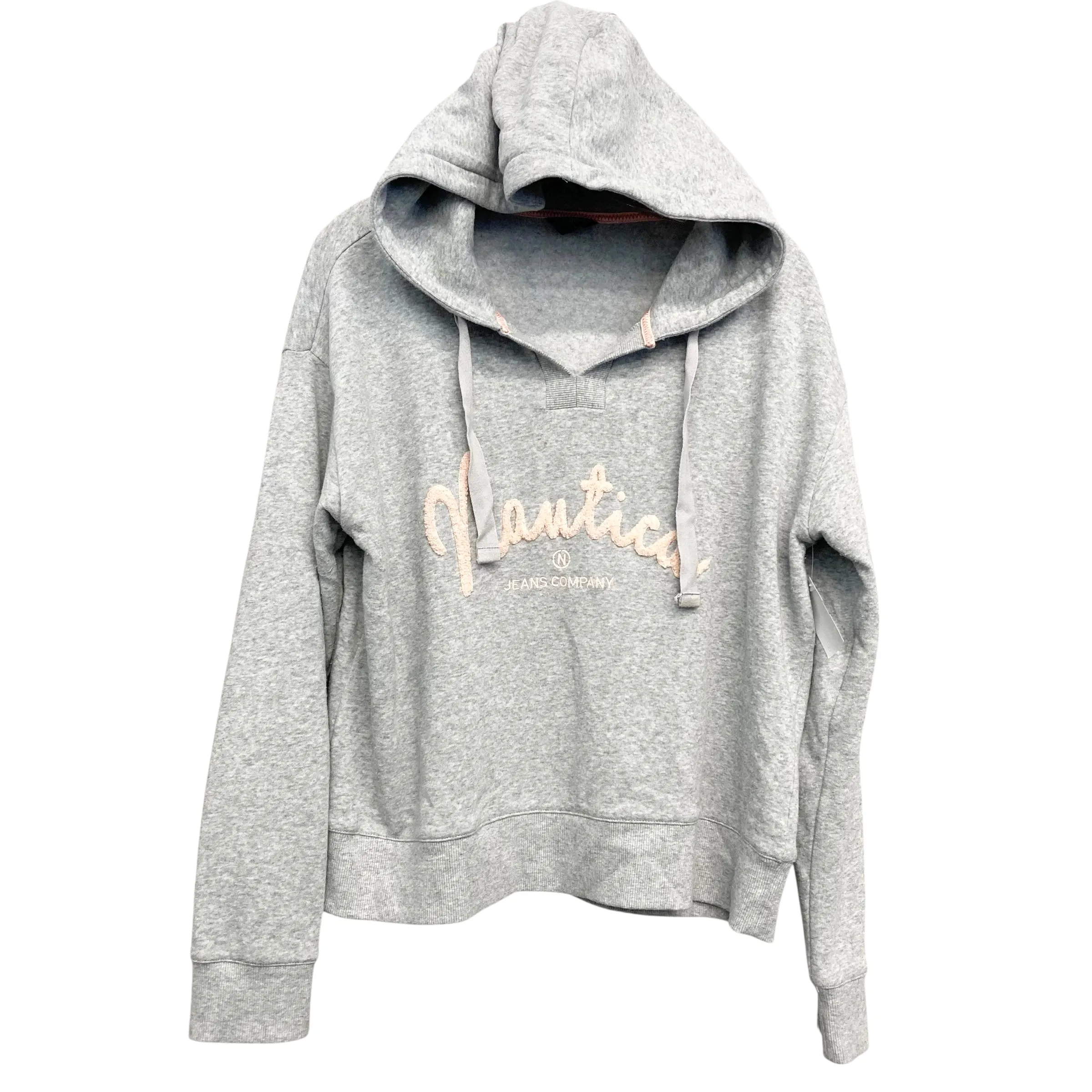Sweatshirt Hoodie By Nautica In Grey & Pink, Size:L UVProtectionCloth LayeredConstruction