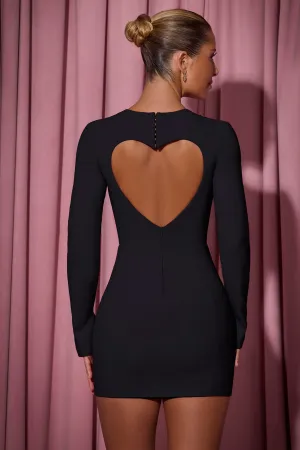 Cut-Out Heart-Detail Bodycon Mini Dress in Black Charming Prints Odor Resistant Fabric