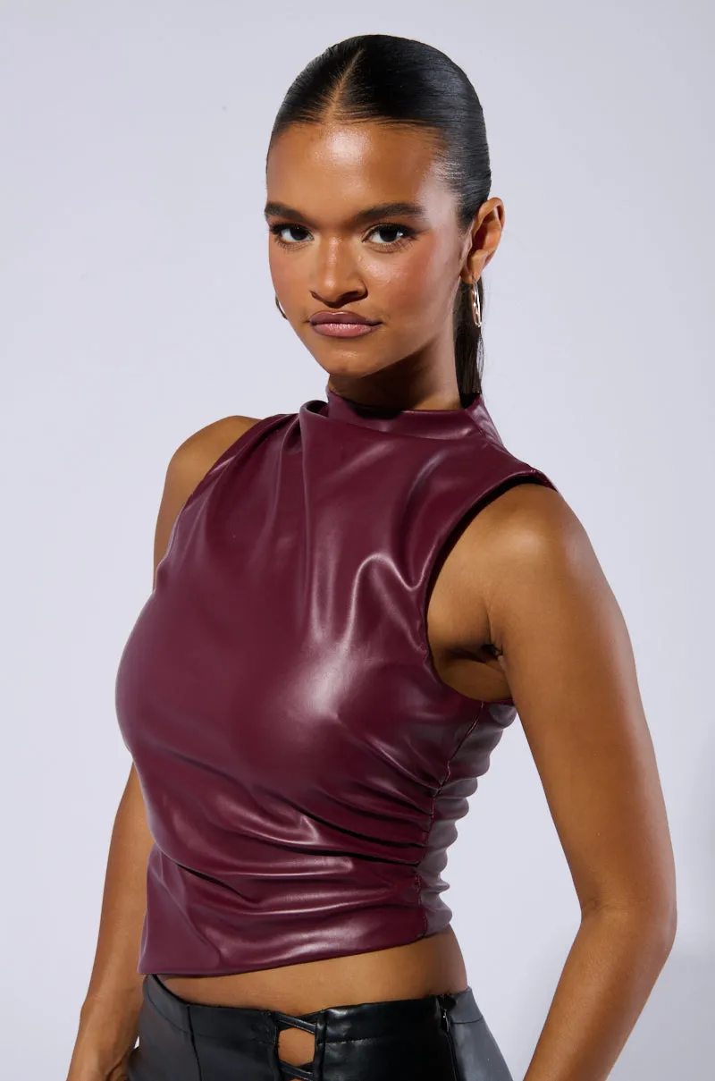 Air Fresh Durable Reinforced Edges NADIA FAUX LEATHER TANK IN BURGUNDY