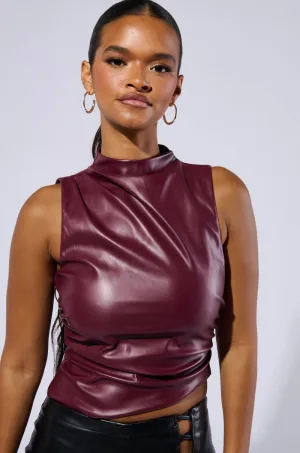 NADIA FAUX LEATHER TANK IN BURGUNDY ShockAbsorbing Core