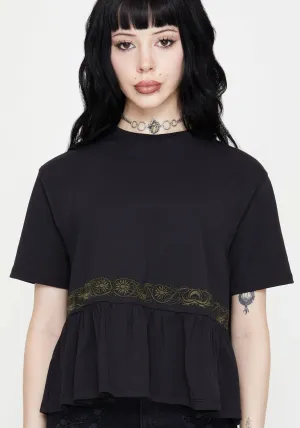 Fianna Embroidered Ruffle Hem Crop T-shirt Soft and Relaxed