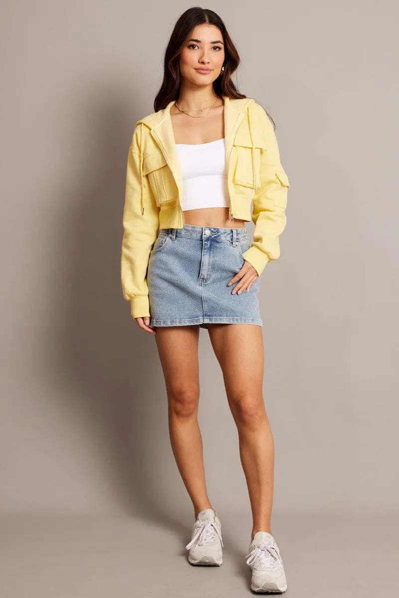 product sale comfortable for standing Yellow Zip Hoodie Long Sleeve