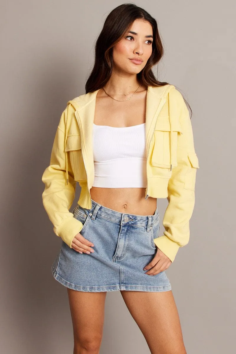 Yellow Zip Hoodie Long Sleeve Modern Minimal