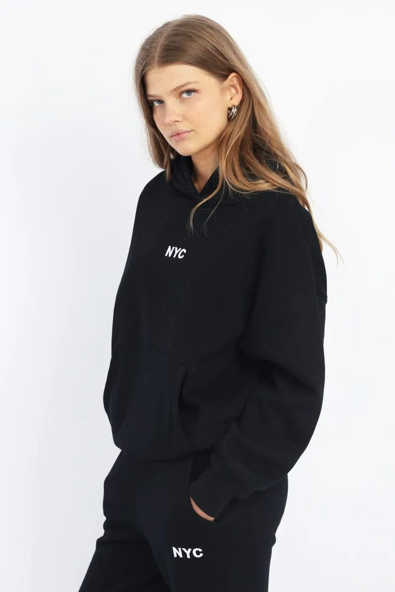 Outdoor Fashion Trendy Basics Black Hoodie Sweater Long Sleeve