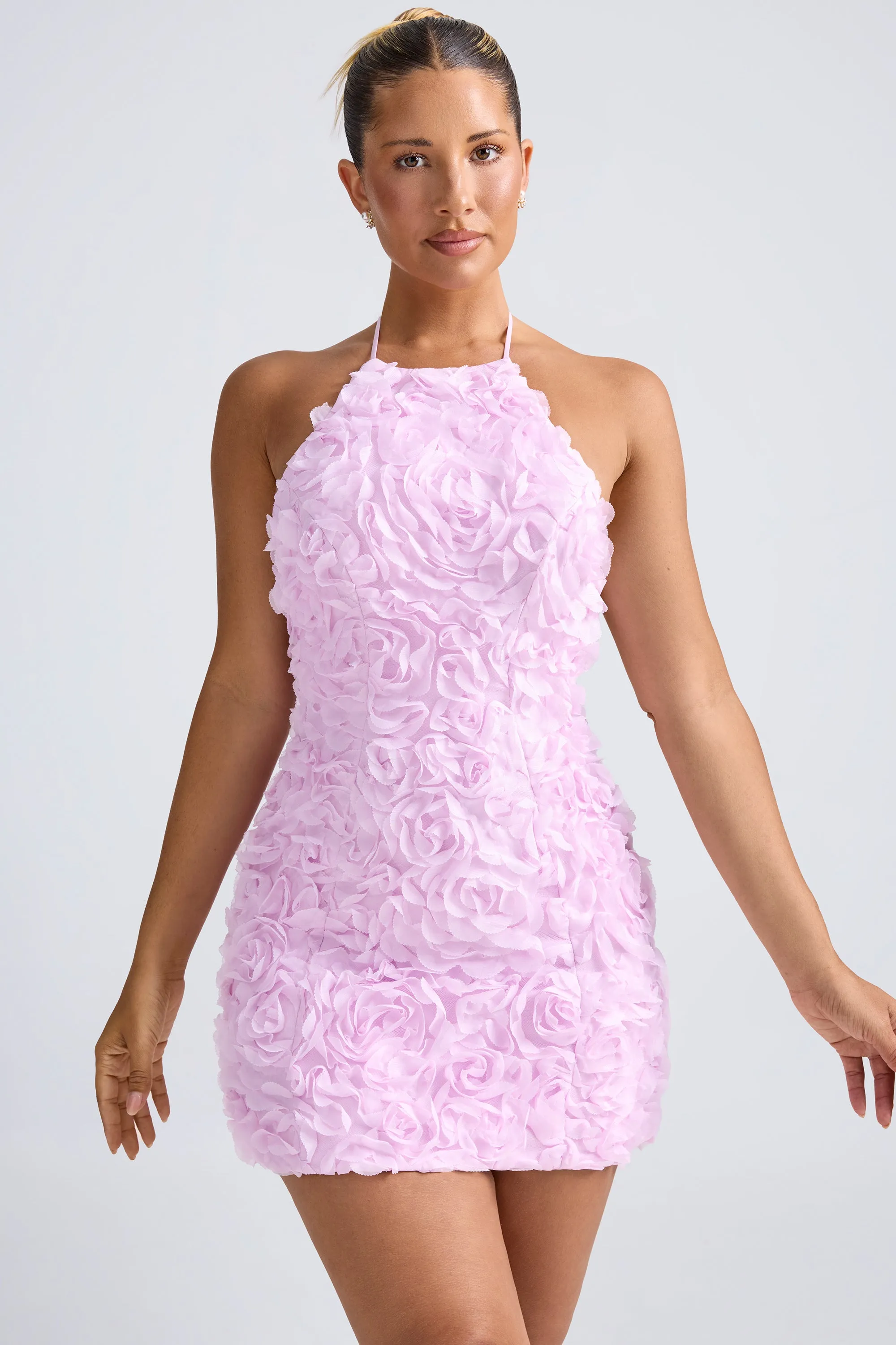 Floral Look Floral-Appliqu?? Halterneck A-Line Mini Dress in Lilac