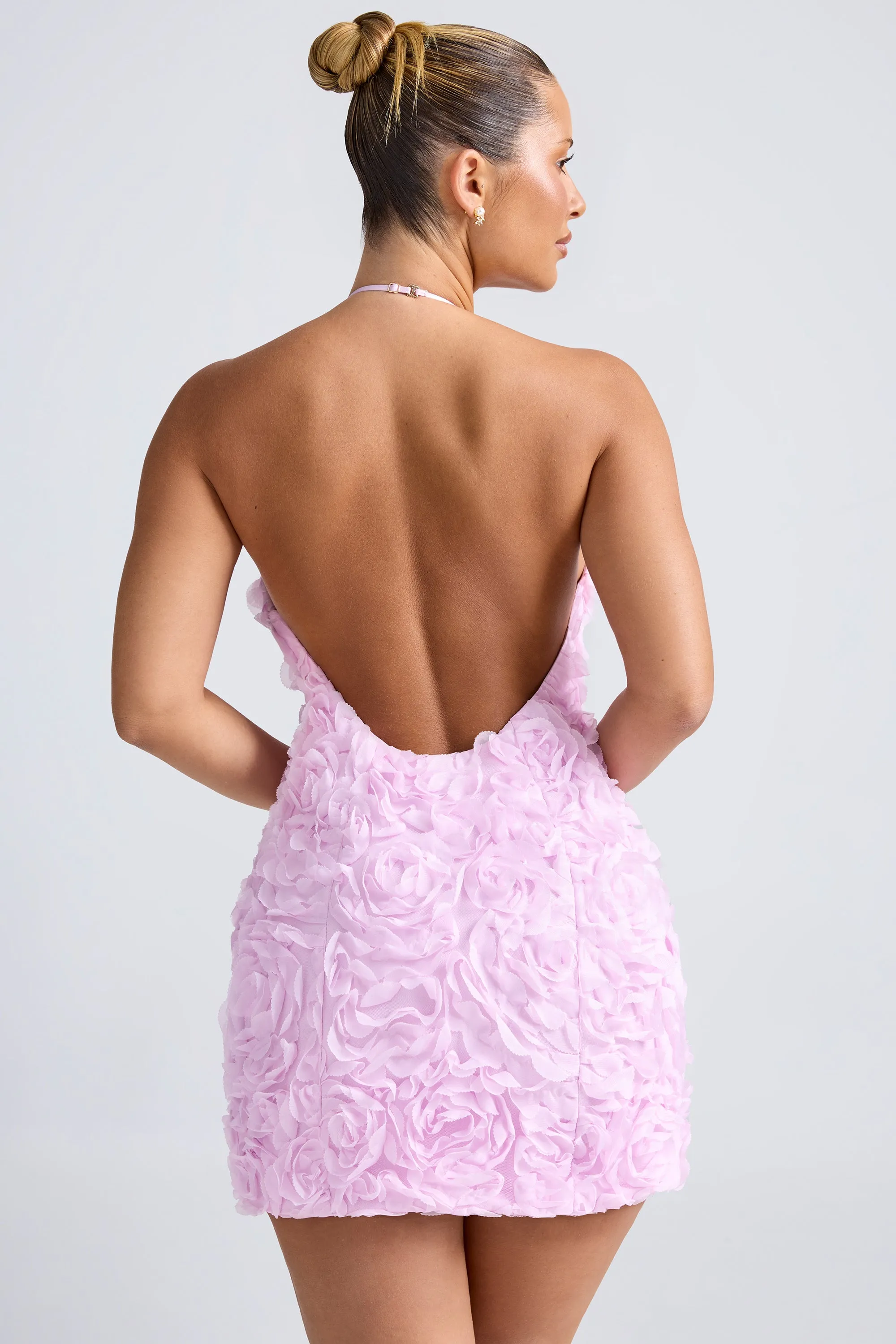 Floral-Appliqu?? Halterneck A-Line Mini Dress in Lilac Bold Fashion