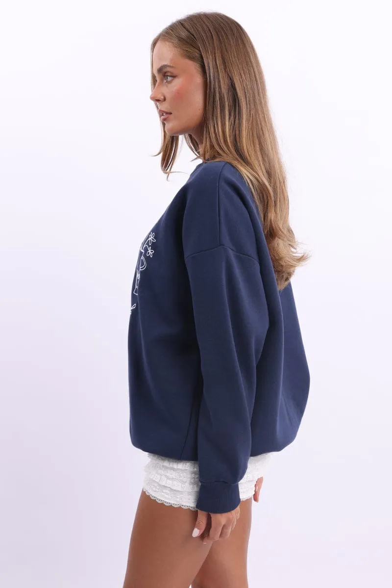 product concert wearability Blue Graphic Sweater Long Sleeve