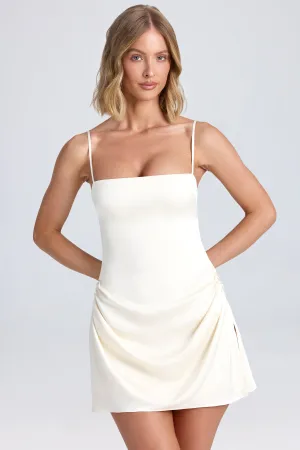 Draped A-Line Mini Dress in Ivory Playful Fashion Cozy Design