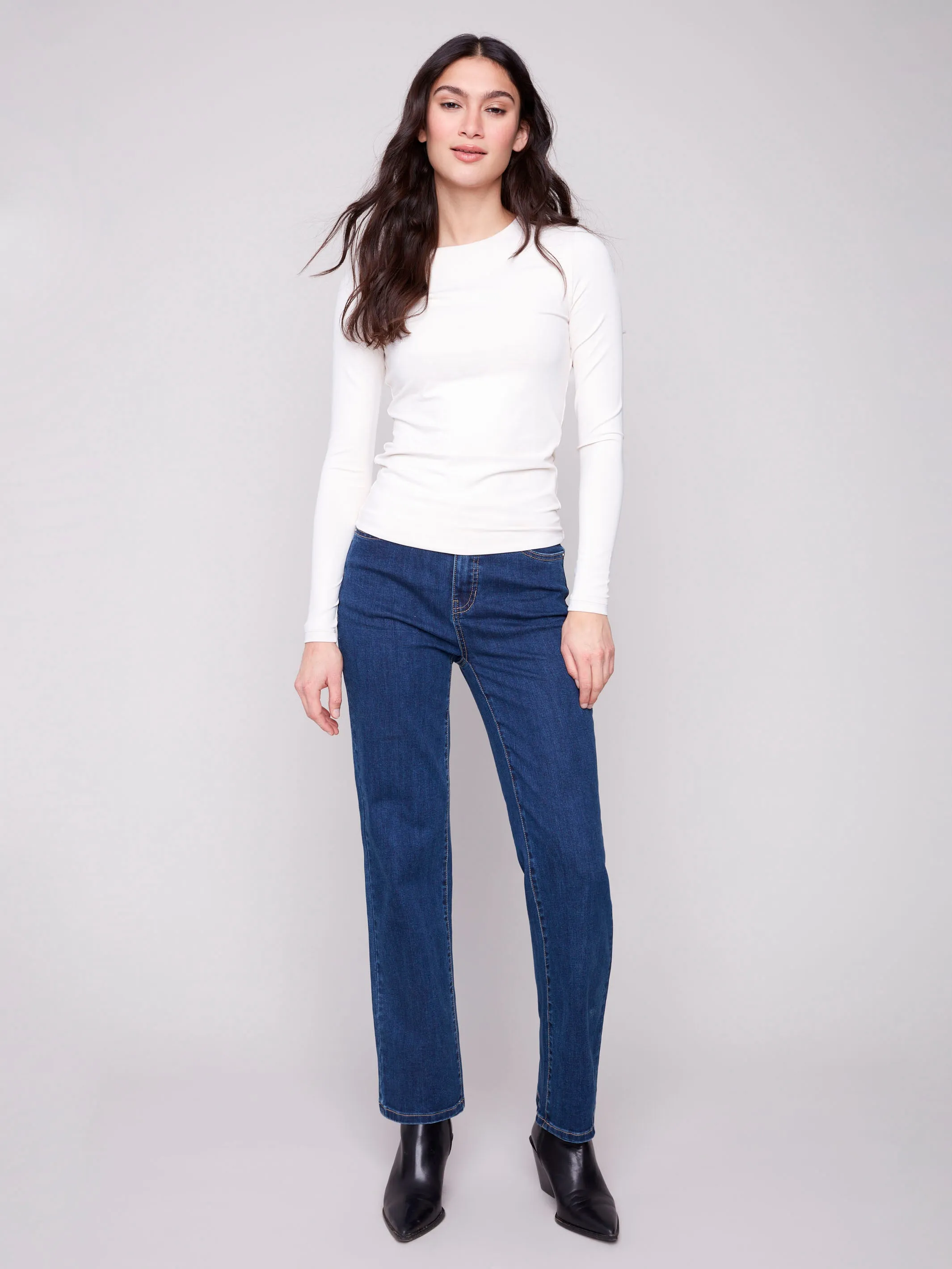 Wrinkle Resistant Daily Trend Long Sleeve Super Stretch Top - Natural