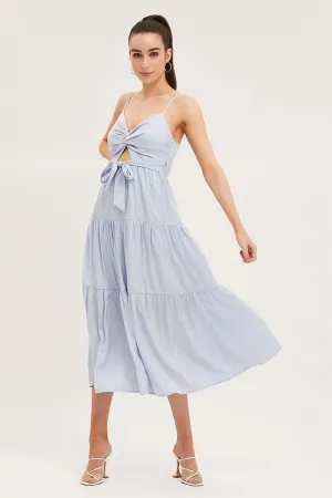 Blue Midi Dress Evening Satin Fashionable Piece