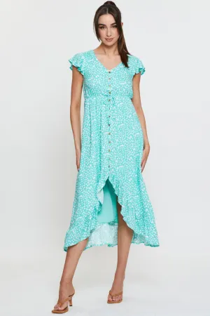 Cherry Grove Geo Print Midi Dress Short Sleeve