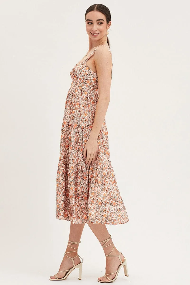 Soft fabric knee-length dress Print Cut Out Midi Dress