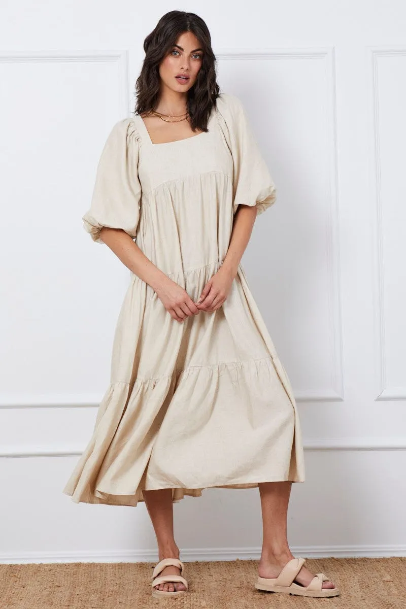Layer Light Day To Night Black Oatmeal Ma Midi Dress Short Sleeve Square Neck
