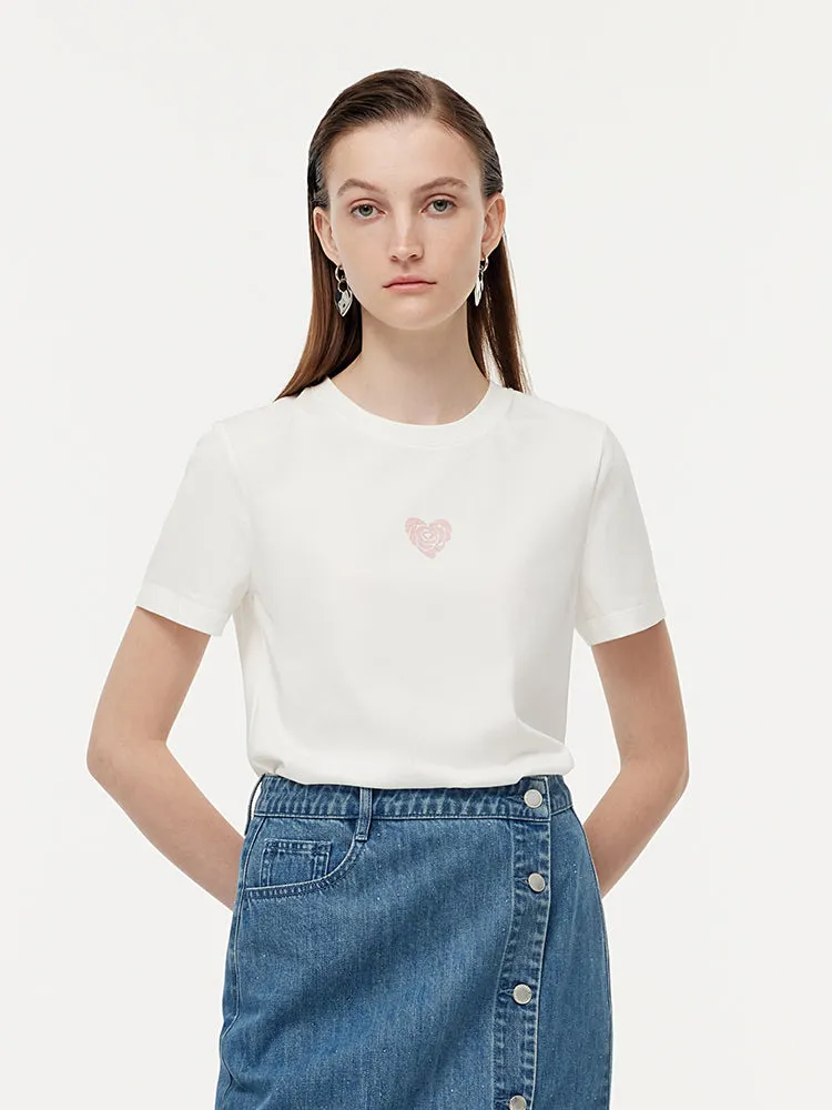 Cool Design Pre-Order Cotton Rose Heart Print Women T-Shirt