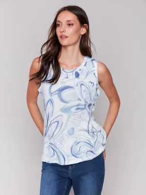 Printed Organic Cotton Sleeveless Top - Swirls Soft Wearable