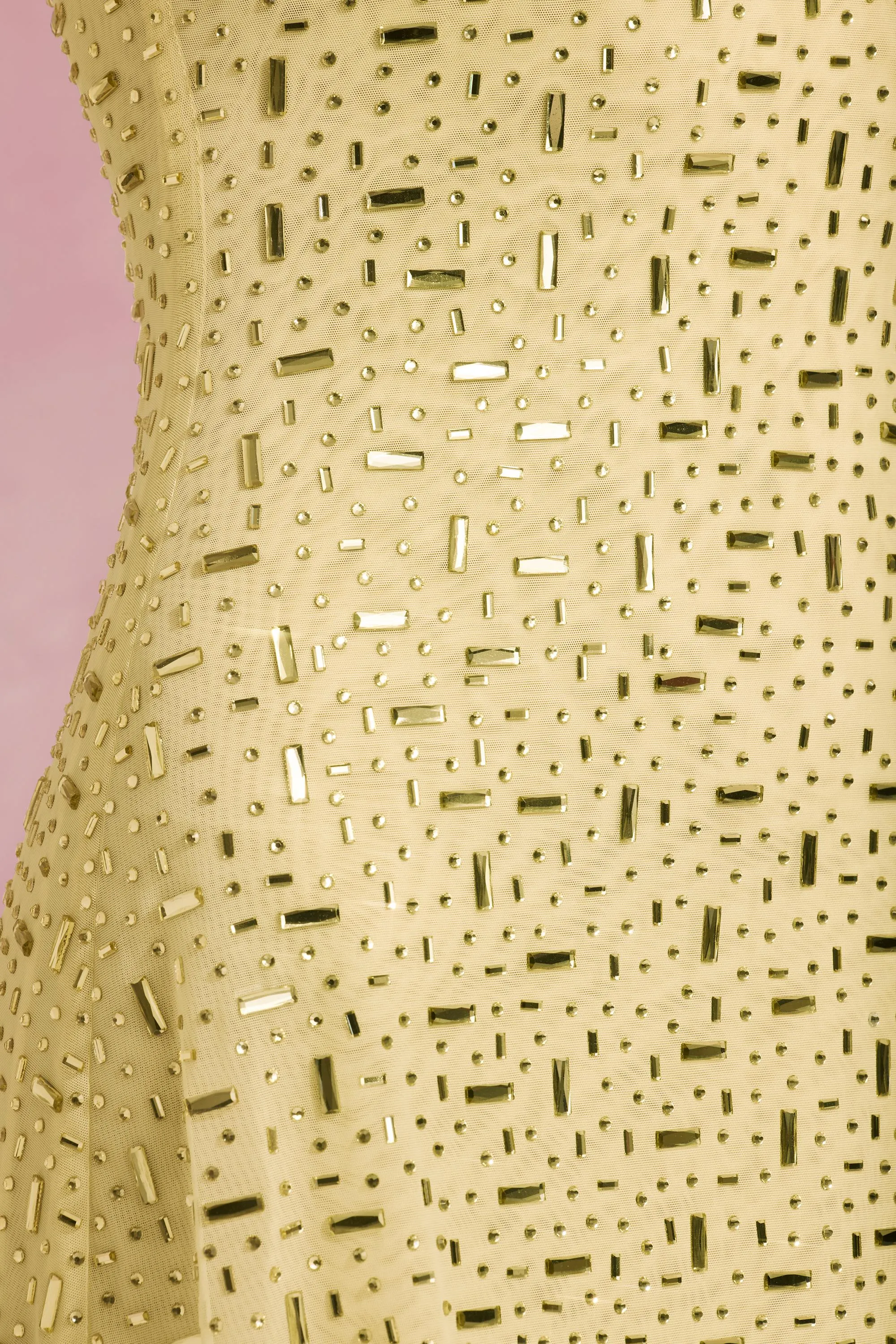 Sheer Embellished Square-Neck Mini Dress in Yellow Street Chic