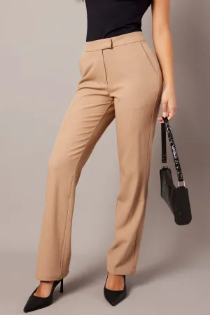Beige Slim Pants Mid Rise Lightweight Wear Seasonal Basic