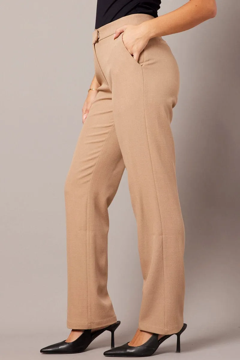 Beige Slim Pants Mid Rise Perfect Silhouette