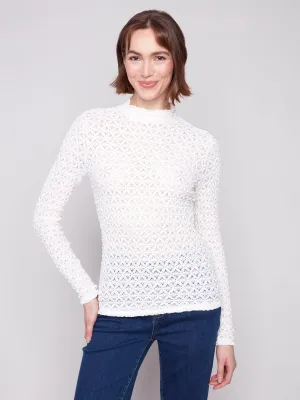 Outdoor Comfort Street Smart Look Lace Mock Neck Top - Ecru