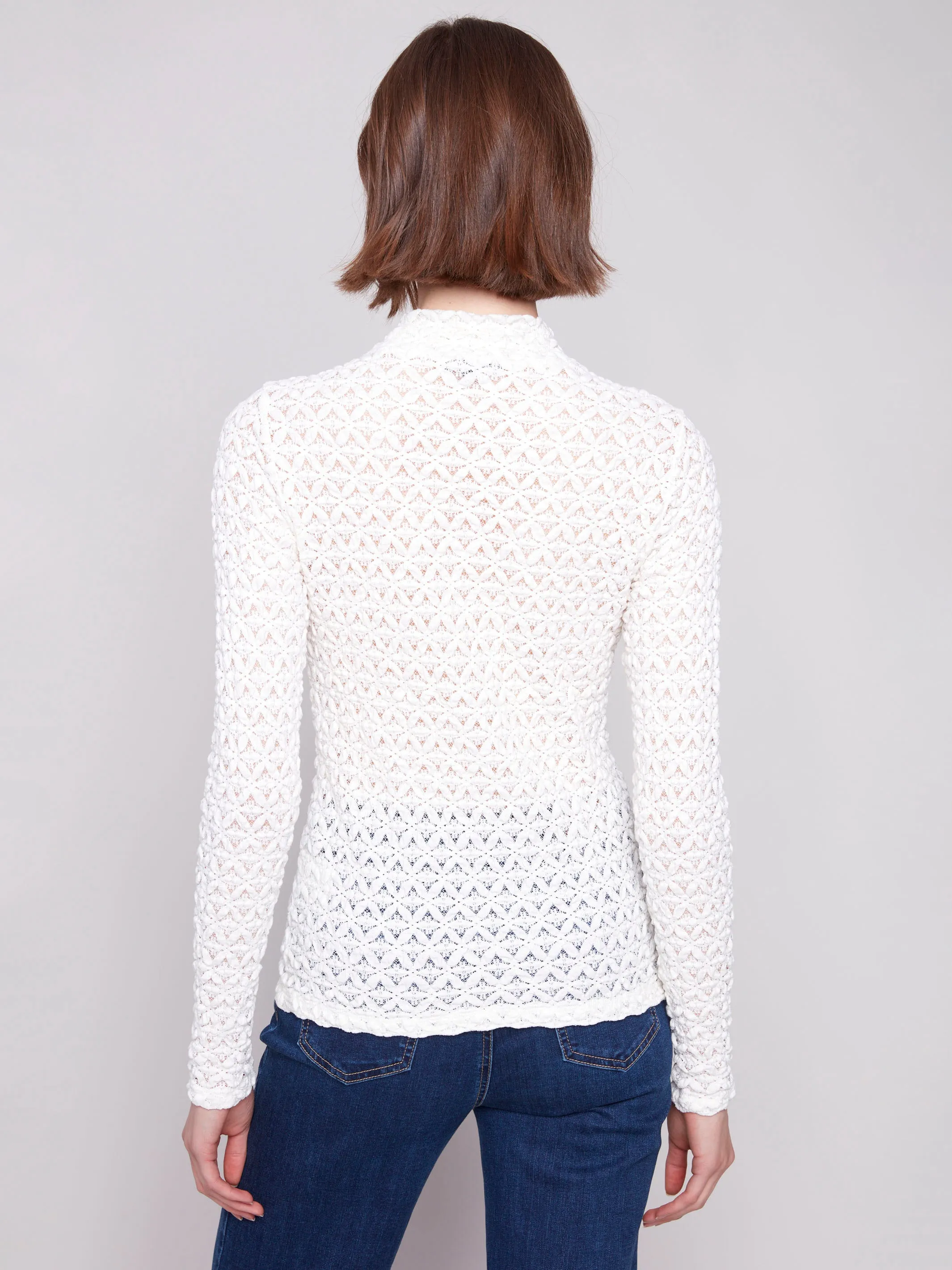 Lace Mock Neck Top - Ecru Sports Outfit