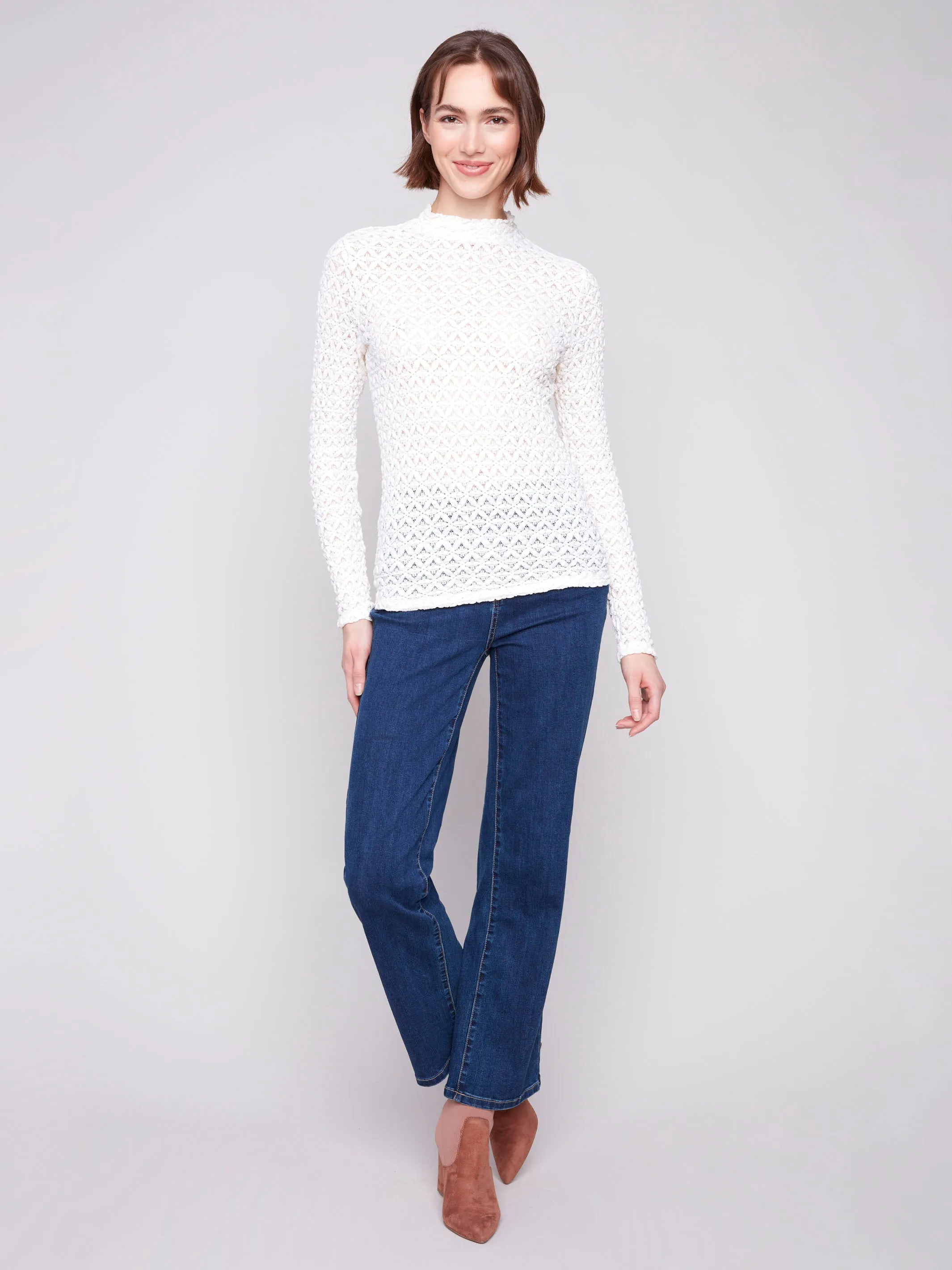 Lace Mock Neck Top - Ecru Soft touch finish SeamlessConstruction