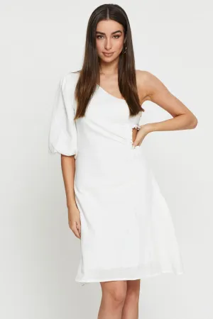 White Midi Dress One Shoulder Friend Wedding