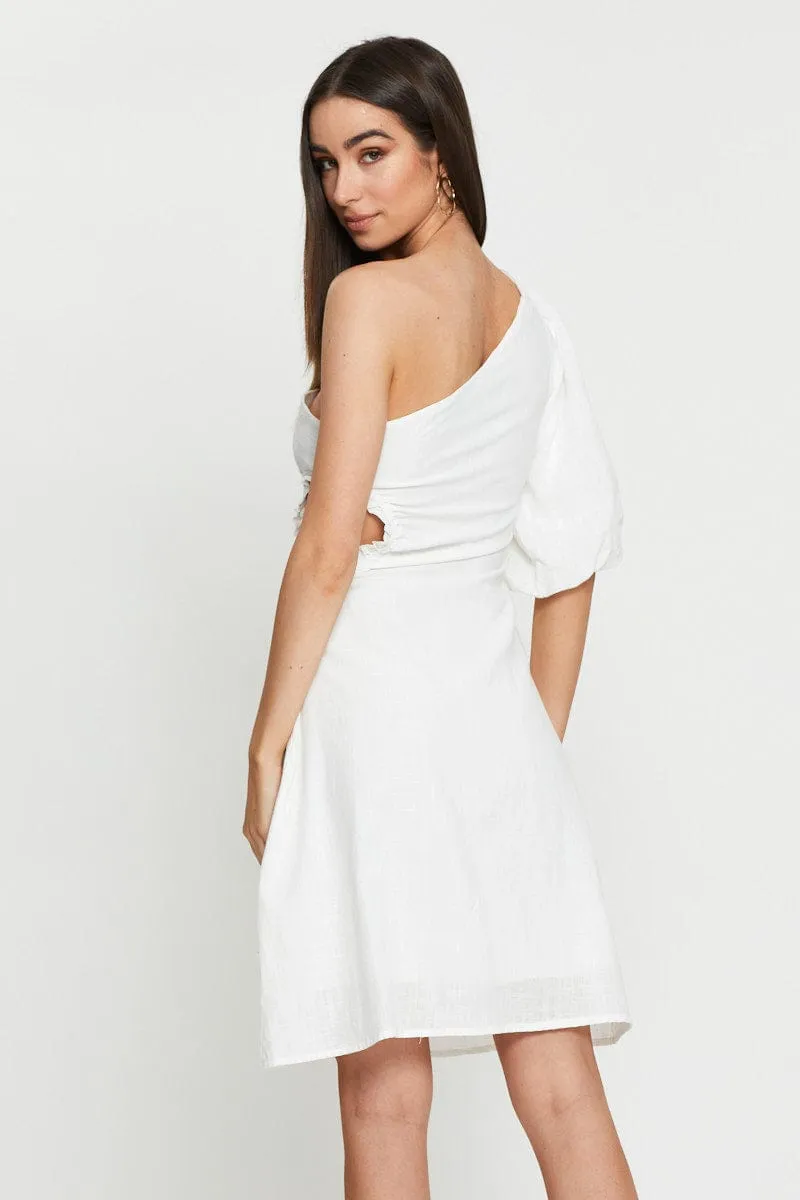 Book Cafe White Midi Dress One Shoulder