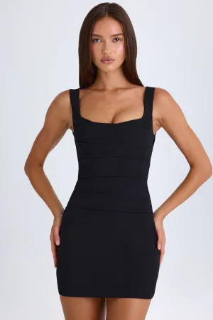 Light Touch Sheer Panel Insertion Draped Corset Mini Dress in Black