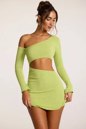 Textured Jersey Asymmetric Cut Out Mini Dress in Lime High Breathability